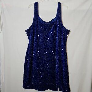Shein Curve Womens Sequined Sleeveless Dress Sz 4XL Blue Club Stretch Holiday
